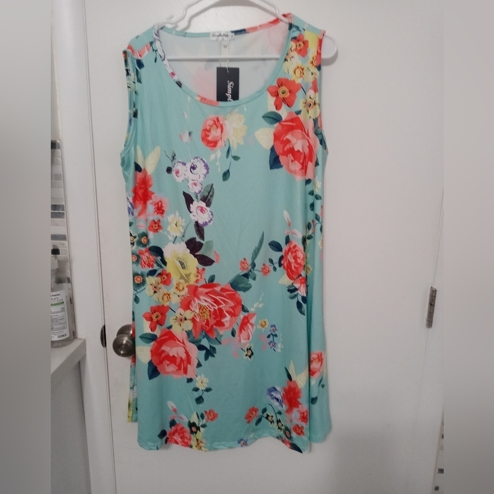 Simple Fun Bold Beautiful Floral Sleeveless Stretch Lounge Style Dress XXL